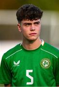 29 October 2024; Finn Sherlock of Republic of Ireland before the UEFA U17 European Championships Round 1 Qualifier match between Republic of Ireland and Lithuania at Inver Park in Larne, Antrim. Photo by Ramsey Cardy/Sportsfile