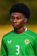 29 October 2024; Ade Solanke of Republic of Ireland before the UEFA U17 European Championships Round 1 Qualifier match between Republic of Ireland and Lithuania at Inver Park in Larne, Antrim. Photo by Ramsey Cardy/Sportsfile