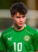 29 October 2024; Grady McDonnell of Republic of Ireland before the UEFA U17 European Championships Round 1 Qualifier match between Republic of Ireland and Lithuania at Inver Park in Larne, Antrim. Photo by Ramsey Cardy/Sportsfile