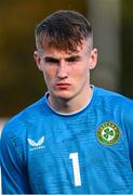 29 October 2024; Republic of Ireland goalkeeper Alex Noonan before the UEFA U17 European Championships Round 1 Qualifier match between Republic of Ireland and Lithuania at Inver Park in Larne, Antrim. Photo by Ramsey Cardy/Sportsfile