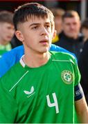 29 October 2024; Oisin McDonagh of Republic of Ireland before the UEFA U17 European Championships Round 1 Qualifier match between Republic of Ireland and Lithuania at Inver Park in Larne, Antrim. Photo by Ramsey Cardy/Sportsfile