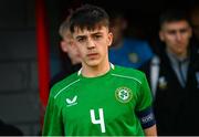 29 October 2024; Oisin McDonagh of Republic of Ireland before the UEFA U17 European Championships Round 1 Qualifier match between Republic of Ireland and Lithuania at Inver Park in Larne, Antrim. Photo by Ramsey Cardy/Sportsfile