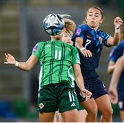 29 October 2024; Danielle Maxwell of Northern Ireland in action against Petra Pezelj of Croatia during the UEFA Women's EURO 2025 Play-Off Round 1 Second Leg match between Northern Ireland and Croatia at the National Football Stadium in Windsor Park, Belfast. Photo by Ramsey Cardy/Sportsfile