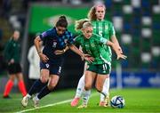 29 October 2024; Danielle Maxwell of Northern Ireland in action against Maja Jošcak of Croatia during the UEFA Women's EURO 2025 Play-Off Round 1 Second Leg match between Northern Ireland and Croatia at the National Football Stadium in Windsor Park, Belfast. Photo by Ramsey Cardy/Sportsfile