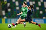 29 October 2024; Rebecca McKenna of Northern Ireland in action against Petra Pezelj of Croatia during the UEFA Women's EURO 2025 Play-Off Round 1 Second Leg match between Northern Ireland and Croatia at the National Football Stadium in Windsor Park, Belfast. Photo by Ramsey Cardy/Sportsfile