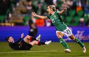 29 October 2024; Julie-Ann Russell of Republic of Ireland celebrates after scoring her side's first goal during the UEFA Women's EURO 2025 Play-Off Round 1 second leg match between Republic of Ireland and Georgia at Tallaght Stadium in Dublin. Photo by Ben McShane/Sportsfile