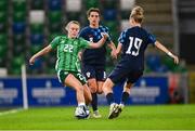 29 October 2024; Casey Howe of Northern Ireland in action against Janja Canjevac of Croatia during the UEFA Women's EURO 2025 Play-Off Round 1 Second Leg match between Northern Ireland and Croatia at the National Football Stadium in Windsor Park, Belfast. Photo by Ramsey Cardy/Sportsfile