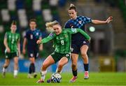 29 October 2024; Constance Scofield of Northern Ireland in action against Lucia Orkic of Croatia during the UEFA Women's EURO 2025 Play-Off Round 1 Second Leg match between Northern Ireland and Croatia at the National Football Stadium in Windsor Park, Belfast. Photo by Ramsey Cardy/Sportsfile