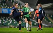 29 October 2024; Kristina Nevrkla of Croatia in action against Simone Magill of Northern Ireland during the UEFA Women's EURO 2025 Play-Off Round 1 Second Leg match between Northern Ireland and Croatia at the National Football Stadium in Windsor Park, Belfast. Photo by Ramsey Cardy/Sportsfile