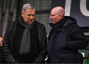 29 October 2024; Football Association of Ireland board member Packie Bonner, left, in conversation with Gary Rodgers before the UEFA Women's EURO 2025 Play-Off Round 1 second leg match between Republic of Ireland and Georgia at Tallaght Stadium in Dublin. Photo by Ben McShane/Sportsfile