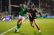 29 October 2024; Abbie Larkin of Republic of Ireland in action against Sopiko Narsia of Georgia during the UEFA Women's EURO 2025 Play-Off Round 1 second leg match between Republic of Ireland and Georgia at Tallaght Stadium in Dublin. Photo by Stephen McCarthy/Sportsfile