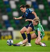29 October 2024; Casey Howe of Northern Ireland in action against Maja Jošcak of Croatia during the UEFA Women's EURO 2025 Play-Off Round 1 Second Leg match between Northern Ireland and Croatia at the National Football Stadium in Windsor Park, Belfast. Photo by Ramsey Cardy/Sportsfile