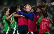 29 October 2024; Lauren Wade of Northern Ireland celebrates with teammates after scoring their side's first goal during the UEFA Women's EURO 2025 Play-Off Round 1 Second Leg match between Northern Ireland and Croatia at the National Football Stadium in Windsor Park, Belfast. Photo by Ramsey Cardy/Sportsfile