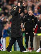 29 October 2024; Northern Ireland manager Tanya Oxtoby celebrates a goal by Lauren Wade during the UEFA Women's EURO 2025 Play-Off Round 1 Second Leg match between Northern Ireland and Croatia at the National Football Stadium in Windsor Park, Belfast. Photo by Ramsey Cardy/Sportsfile