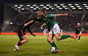 29 October 2024; Katie McCabe of Republic of Ireland and Gvantsa Kadagishvili of Georgia during the UEFA Women's EURO 2025 Play-Off Round 1 second leg match between Republic of Ireland and Georgia at Tallaght Stadium in Dublin. Photo by Ben McShane/Sportsfile