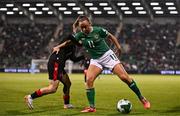 29 October 2024; Katie McCabe of Republic of Ireland and Gvantsa Kadagishvili of Georgia during the UEFA Women's EURO 2025 Play-Off Round 1 second leg match between Republic of Ireland and Georgia at Tallaght Stadium in Dublin. Photo by Ben McShane/Sportsfile