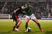 29 October 2024; Katie McCabe of Republic of Ireland and Gvantsa Kadagishvili of Georgia during the UEFA Women's EURO 2025 Play-Off Round 1 second leg match between Republic of Ireland and Georgia at Tallaght Stadium in Dublin. Photo by Ben McShane/Sportsfile