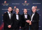 1 November 2024; Aidan Forker of Armagh is presented with his PwC All-Star award by, from left, Gaelic Players Association chief executive Tom Parsons, PwC partner Michael McDaid and Uachtarán Chumann Lúthchleas Gael Jarlath Burns during the 2024 PwC GAA/GPA All-Star Awards at the RDS in Dublin. Photo by Brendan Moran/Sportsfile