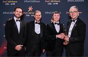 1 November 2024; Oisín Conaty of Armagh is presented with his PwC All-Star award by, from left, Gaelic Players Association chief executive Tom Parsons, PwC partner Michael McDaid and Uachtarán Chumann Lúthchleas Gael Jarlath Burns during the 2024 PwC GAA/GPA All-Star Awards at the RDS in Dublin. Photo by Brendan Moran/Sportsfile