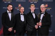 1 November 2024; Conor Turbitt of Armagh is presented with his PwC All-Star award by, from left, Gaelic Players Association chief executive Tom Parsons, PwC partner Michael McDaid and Uachtarán Chumann Lúthchleas Gael Jarlath Burns during the 2024 PwC GAA/GPA All-Star Awards at the RDS in Dublin. Photo by Brendan Moran/Sportsfile