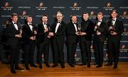 1 November 2024; Uachtarán Chumann Lúthchleas Gael Jarlath Burns, centre left, with PwC partner Michael McDaid, centre right, and Armagh footballers, from left, Barry McCambridge, Oisin Conaty, Aidan Forker, Rian O’Neill, Conor Turbitt and Ben Crealey with their PwC GAA/GPA All-Star Awards during the 2024 PwC GAA/GPA All-Star Awards at the RDS in Dublin. Photo by Sam Barnes/Sportsfile