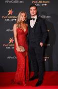 1 November 2024; Limerick hurler Kyle Hayes with Claire Fitzgerald upon arrival at the 2024 PwC GAA/GPA All-Star Awards at the RDS in Dublin. Photo by Brendan Moran/Sportsfile