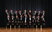 1 November 2024; Uachtarán Chumann Lúthchleas Gael Jarlath Burns, centre front, with back row, from left, Gearóid Hegarty, Kyle Hayes, Nickie Quaid, Dan Morrissey, Robert Downey, David Fitzgerald, Eoin Downey, Séamus Harnedy and David McInerney, with front row, from left, Shane Barrett, Mark Rodgers, Shane O'Donnell, PwC partner Michael McDaid, Gaelic Players Association chief executive Tom Parsons, Adam Hogan, Darragh Fitzgibbon and Tony Kelly during the 2024 PwC GAA/GPA All-Star Awards at the RDS in Dublin. Photo by Sam Barnes/Sportsfile