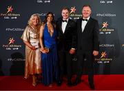 1 November 2024; Dublin hurler Conor Burke, centre, with, from left, Jackie Burke, Dublin camogie player Emma O'Byrne, and Brian Burke upon arrival at the 2024 PwC GAA/GPA All-Star Awards at the RDS in Dublin. Photo by Brendan Moran/Sportsfile
