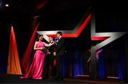 1 November 2024; Darragh Fitzgibbon of Cork is interviewed by MC Joanne Cantwell of RTÉ during the 2024 PwC GAA/GPA All-Star Awards at the RDS in Dublin. Photo by Brendan Moran/Sportsfile