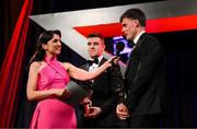1 November 2024; Darragh Fitzgibbon of Cork is interviewed by MC Joanne Cantwell of RTÉ during the 2024 PwC GAA/GPA All-Star Awards at the RDS in Dublin. Photo by Brendan Moran/Sportsfile