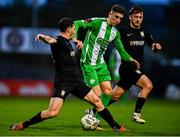 2 November 2024; John O'Sullivan of Bray Wanderers is tackled by Brian Torre, left, and Daniel McKenna of Athlone Town during the SSE Airtricity Men's First Division play-off final match between Bray Wanderers and Athlone Town at Dalymount Park in Dublin. Photo by Tyler Miller/Sportsfile