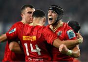 2 November 2024; Mike Haley of Munster celebrates after scoring his side's first try during the match between Munster and All Blacks XV at Thomond Park in Limerick. Photo by Brendan Moran/Sportsfile