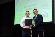 5 November 2024; John Windle, Chairperson of Ireland Action, presents the Award for Leisure Award to Newpark School Sports Centre during the 2024 National Quality Standard Awards ceremony at the Killashee Hotel in Naas, Kildare. Photo by Matt Browne/Sportsfile
