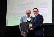 5 November 2024; John Windle, Chairperson of Ireland Action, presents the Award for Fitness Award to Space Gyms during the 2024 National Quality Standard Awards ceremony at the Killashee Hotel in Naas, Kildare. Photo by Matt Browne/Sportsfile