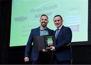 5 November 2024; John Windle, Chairperson of Ireland Action, presents the Award for Fitness Award to Ronin CrossFit during the 2024 National Quality Standard Awards ceremony at the Killashee Hotel in Naas, Kildare. Photo by Matt Browne/Sportsfile