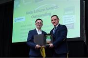 5 November 2024; John Windle, Chairperson of Ireland Action, presents the Award for Hotel Leisure Awards to Clannlife Fitness during the 2024 National Quality Standard Awards ceremony at the Killashee Hotel in Naas, Kildare. Photo by Matt Browne/Sportsfile