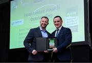5 November 2024; John Windle, Chairperson of Ireland Action, presents the Award for Hotel Leisure Awards to Arena Health and Fitness Club Malahide during the 2024 National Quality Standard Awards ceremony at the Killashee Hotel in Naas, Kildare. Photo by Matt Browne/Sportsfile
