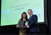 5 November 2024; John Windle, Chairperson of Ireland Action, presents the Award for Hotel Leisure Awards to Slieve Russell Hotel during the 2024 National Quality Standard Awards ceremony at the Killashee Hotel in Naas, Kildare. Photo by Matt Browne/Sportsfile