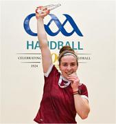 3 November 2024; Ciana Ní Churrraoin of Mícheál Breathnach, Galway, after her victory in the the Open Ladies final during day nine of the O'Neills.com World 4-Wall Championships at Croke Park in Dublin. Photo by Stephen Marken/Sportsfile