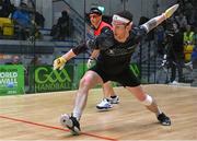 3 November 2024; Diarmuid Nash of Tuamgraney, Clare, in action against Paul Brady of Kingscourt, Cavan, in the Open Men's doubles final during day nine of the O'Neills.com World 4-Wall Championships at Croke Park in Dublin. Photo by Stephen Marken/Sportsfile