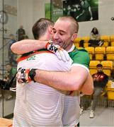 3 November 2024; Robbie McCarthy of Team Ireland hugs team mate Joe McCann after their victory in the Open Men's doubles final during day nine of the O'Neills.com World 4-Wall Championships at Croke Park in Dublin. Photo by Stephen Marken/Sportsfile