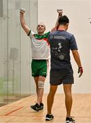 3 November 2024; Robbie McCarthy Team Ireland celebrates after his victory in the Open Men's doubles final during day nine of the O'Neills.com World 4-Wall Championships at Croke Park in Dublin. Photo by Stephen Marken/Sportsfile