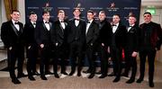 1 November 2024; Armagh footballers, from left, Paddy Burns, Oisin Conaty, Barry McCambridge, Conor Turbitt, Ben Crealey, Niall Grimley, Rian O’Neill, Aidan Forker, Blaine Hughes and Rory Grugan during the 2024 PwC GAA/GPA All-Star Awards at the RDS in Dublin. Photo by Brendan Moran/Sportsfile