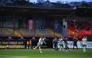 4 November 2024; Michael Noonan of Republic of Ireland scores his side's second goal, a penalty, during the UEFA U17 European Championships Round 1 qualifier match between Scotland and Republic of Ireland at Inver Park in Larne, Antrim. Photo by Ben McShane/Sportsfile