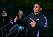 4 November 2024; Caleb Clarke during a New Zealand rugby squad media conference at the Belfield Bowl in UCD, Dublin. Photo by David Fitzgerald/Sportsfile