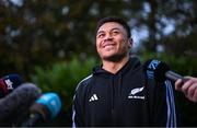 4 November 2024; Caleb Clarke during a New Zealand rugby squad media conference at the Belfield Bowl in UCD, Dublin. Photo by David Fitzgerald/Sportsfile