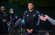 4 November 2024; Caleb Clarke during a New Zealand rugby squad media conference at the Belfield Bowl in UCD, Dublin. Photo by David Fitzgerald/Sportsfile