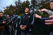 4 November 2024; Caleb Clarke during a New Zealand rugby squad media conference at the Belfield Bowl in UCD, Dublin. Photo by David Fitzgerald/Sportsfile
