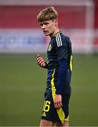 4 November 2024; Cooper Masson of Scotland during the UEFA U17 European Championships Round 1 qualifier match between Scotland and Republic of Ireland at Inver Park in Larne, Antrim. Photo by Ben McShane/Sportsfile