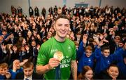 5 November 2024; Olympic Champion in Gymnastics, Rhys McClenaghan, visits Movilla High School in Newtownards, Down. As an ambassador with Dare to Believe, the Olympic Schools Programme, Rhys inspires the next generation of school children to believe in themselves and follow their dreams. Photo by Ramsey Cardy/Sportsfile